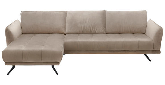 ECKSOFA  in Mikrofaser Hellbraun Rücken echt  178/285 cm  - Hellbraun/Schwarz, KONVENTIONELL, Textil/Metall (178/285cm) - Carryhome