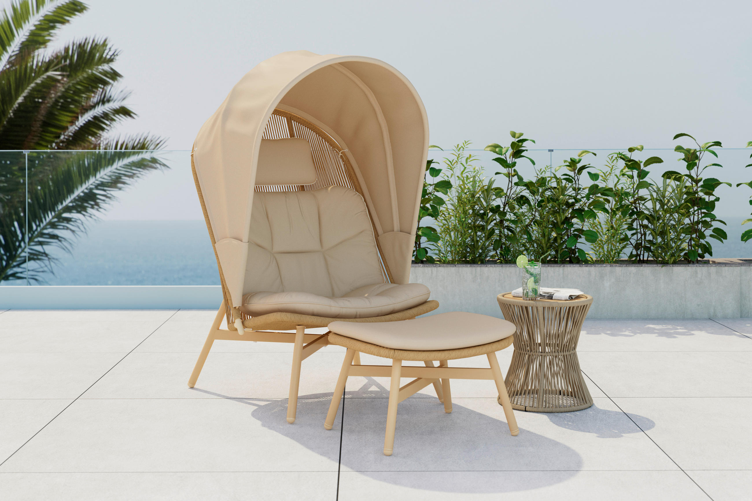 SONNENINSEL 84/71/141/38/114/50 cm Eisen  - Beige/Naturfarben, MODERN, Kunststoff/Textil (84/71/141/38/114/50cm) - Ambia Garden