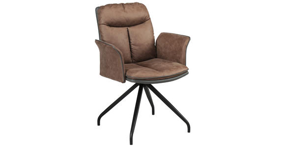 ARMLEHNSTUHL  in Eisen Lederlook, Mikrofaser  - Schwarz/Braun, Design, Textil/Metall (63,5/87,5/68,5cm) - Hom`in