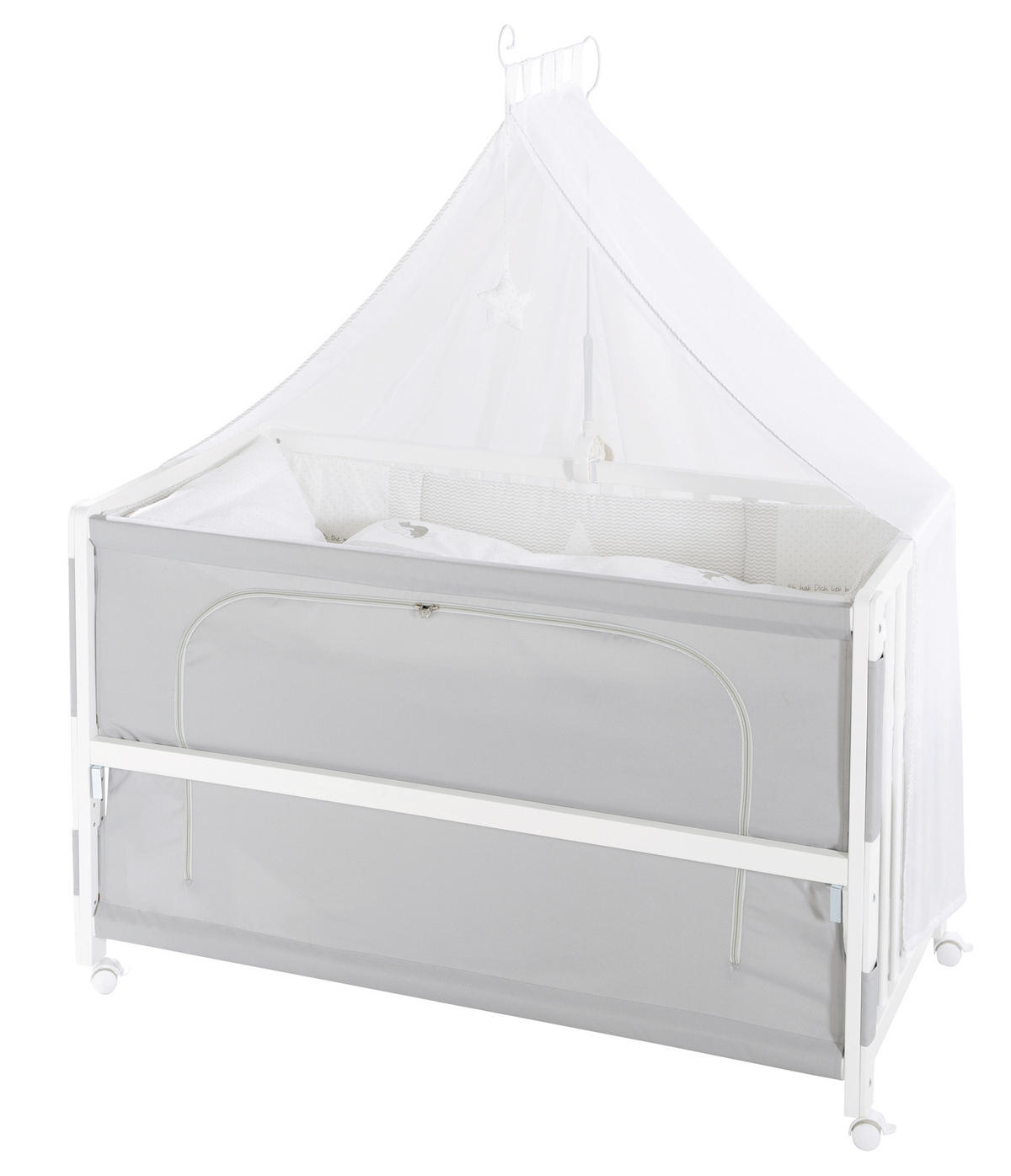 BEISTELLBETT roba Fox & Bunny  - Weiß/Grau, Basics, Holzwerkstoff/Textil (126/157/66cm) - Roba