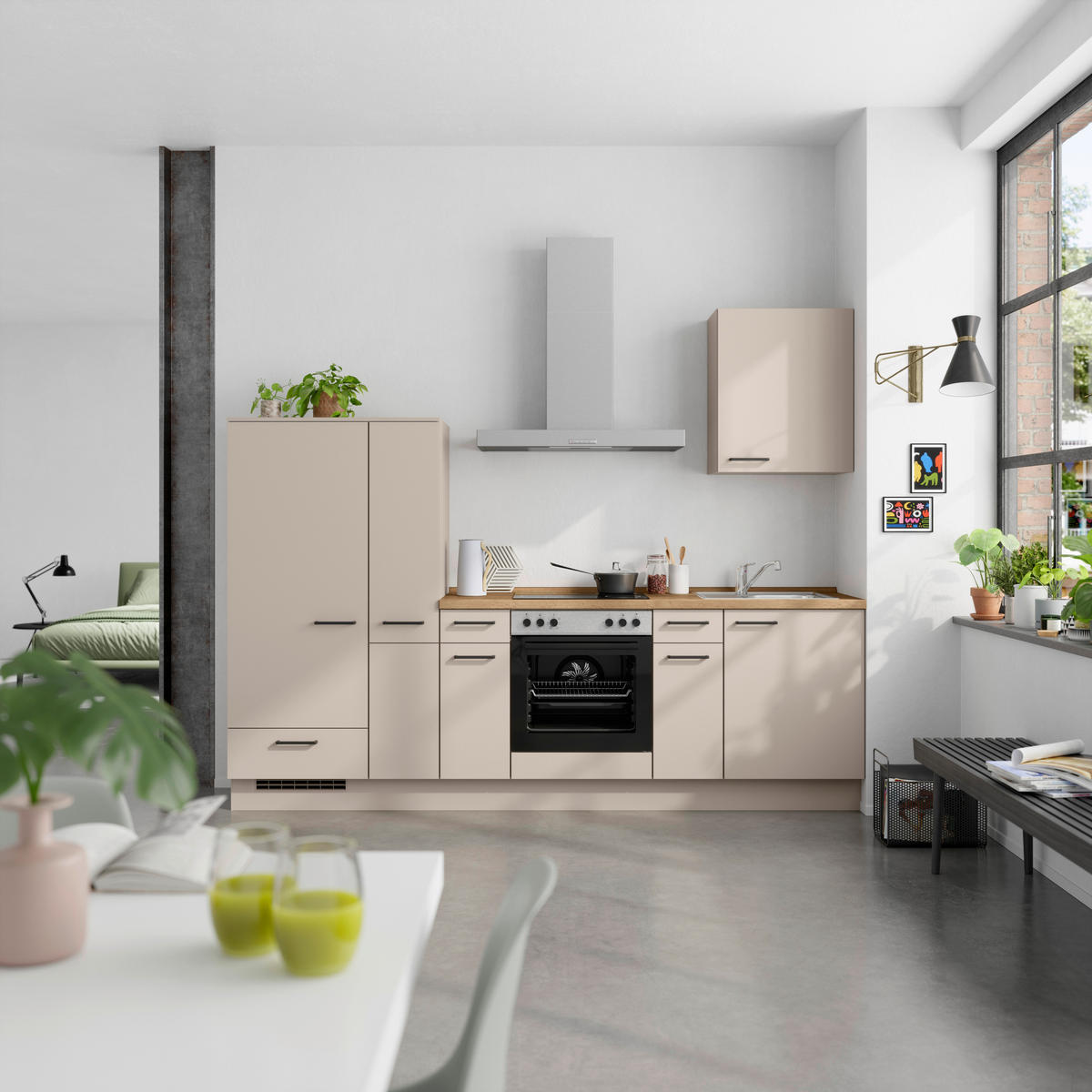 KÜCHENLEERBLOCK 270 cm   in Eichefarben, Sandfarben  - Sandfarben/Eichefarben, MODERN, Holzwerkstoff/Metall (270cm) - Nobilia