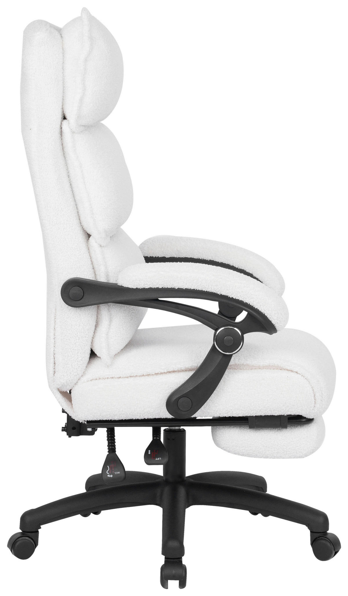 CHEFSESSEL Teddystoff Beige, Weiß  - Beige/Schwarz, Design, Kunststoff/Textil (64,5/112/120/65cm) - Carryhome
