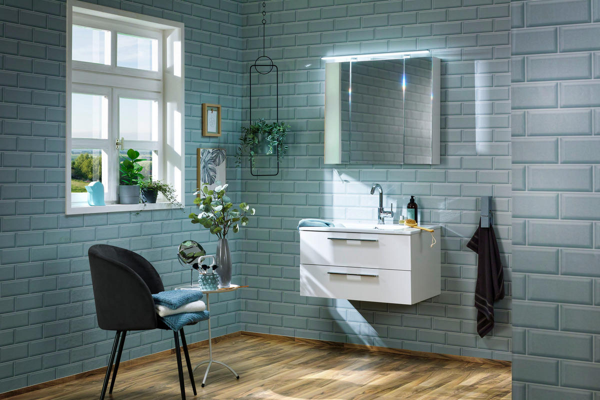 BADEZIMMER 4-teilig  in 80 cm  - Chromfarben/Weiß, Basics, Glas/Keramik (80cm)