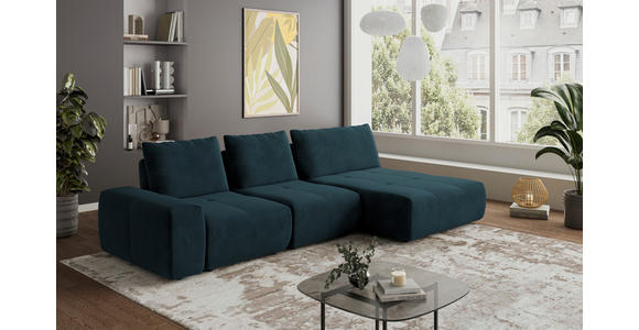 ECKSOFA in Velours Dunkelblau  - Schwarz/Dunkelblau, Design, Kunststoff/Textil (342/174cm) - Xora