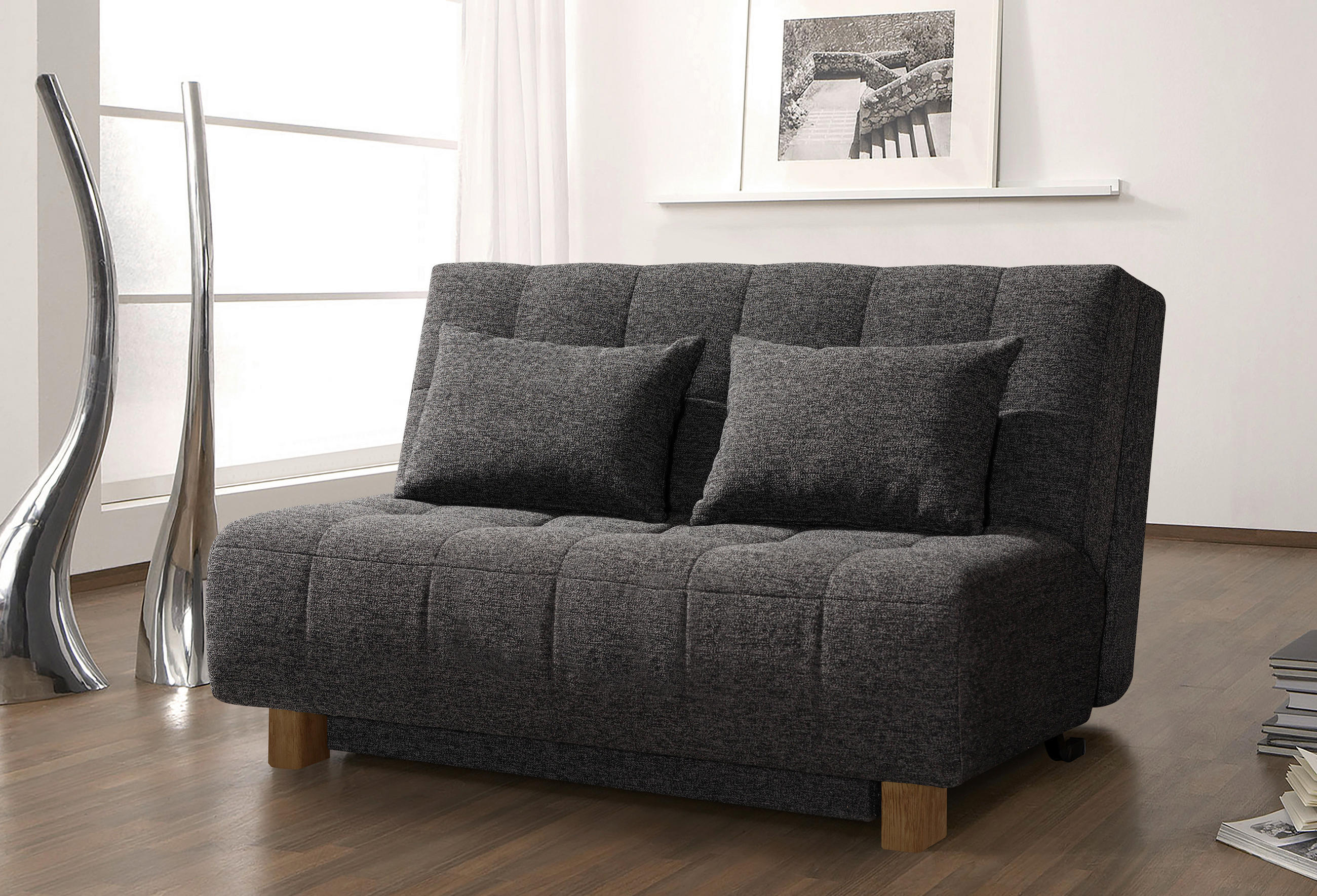 SCHLAFSOFA Webstoff Anthrazit  - Anthrazit/Naturfarben, Design, Holz/Textil (145/92/102cm) - Novel