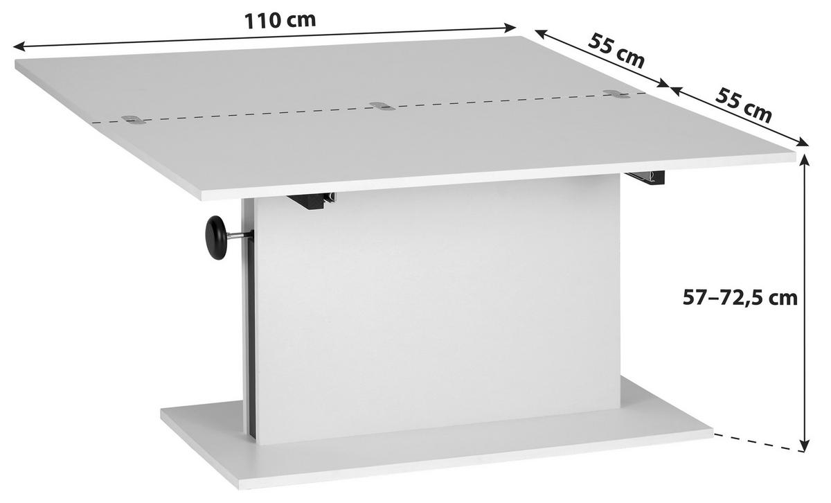 COUCHTISCH 55-110/110/57-73 cm rechteckig Schwarz, Weiß  - Schwarz/Weiß, ROMANTIK / LANDHAUS, Holzwerkstoff (55-110/110/57-73cm) - MID.YOU