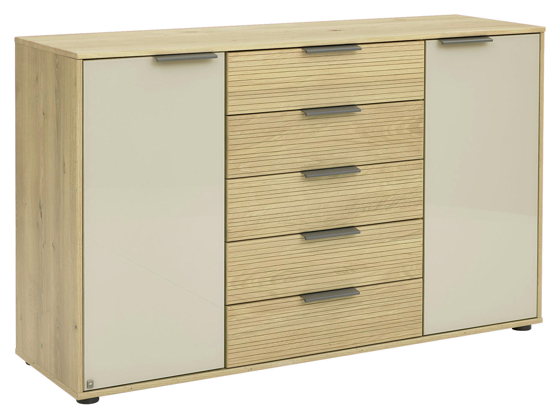 SIDEBOARD SAN FRANCISCO 141/86/43 cm 5 Schublade(n)  - Schieferfarben/Eiche Bianco, Design, Glas/Holzwerkstoff (141/86/43cm) - Musterring