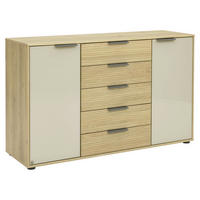 SIDEBOARD SAN FRANCISCO 141/86/43 cm 5 Schublade(n)  - Schieferfarben/Eiche Bianco, Design, Glas/Holzwerkstoff (141/86/43cm) - Musterring