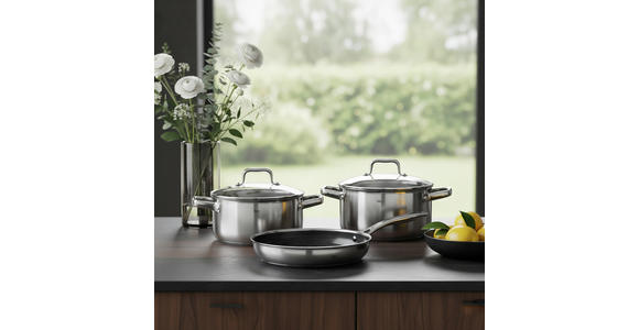 KOCHTOPFSET 3-teilig  - Klar/Edelstahlfarben, Basics, Glas/Metall - Homeware Profession.