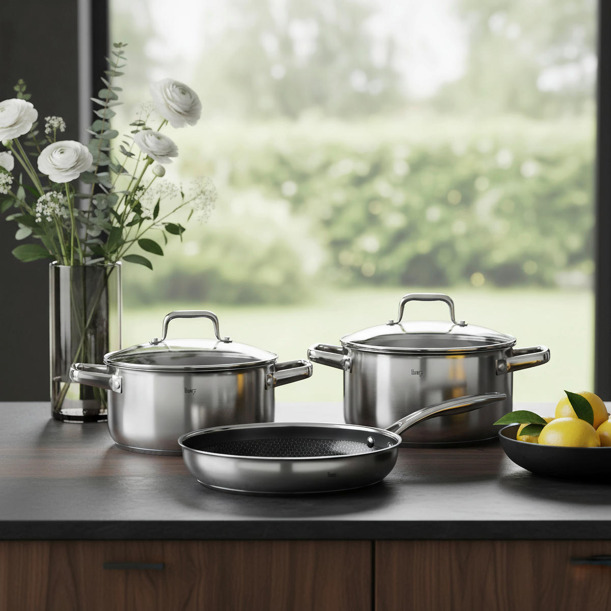 Set De Oale 3 piese  - străveziu/culoare inox, Basics, sticlă/metal - Homeware Profession.