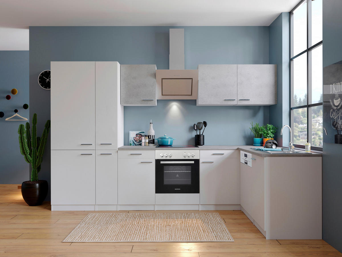 ECKKÜCHE 310/171 cm  in Grau, Weiß  - Edelstahlfarben/Graphitfarben, Basics, Holzwerkstoff/Metall (310/171cm) - Respekta