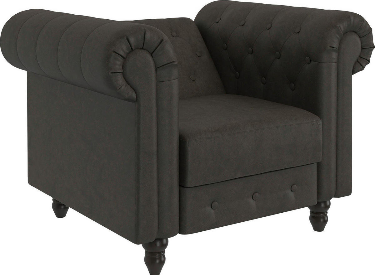 SESSEL in Mikrofaser Anthrazit  - Anthrazit/Schwarz, Basics, Holz/Textil (111/83/87cm) - Livetastic