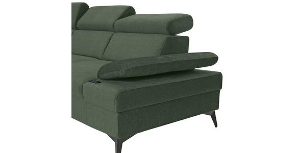 ECKSOFA Dunkelgrün Flachgewebe Rücken echt, Kopfteilverstellung, Sitzvorzug  - Dunkelgrün/Schwarz, MODERN, Textil/Metall (210/258cm) - Landscape