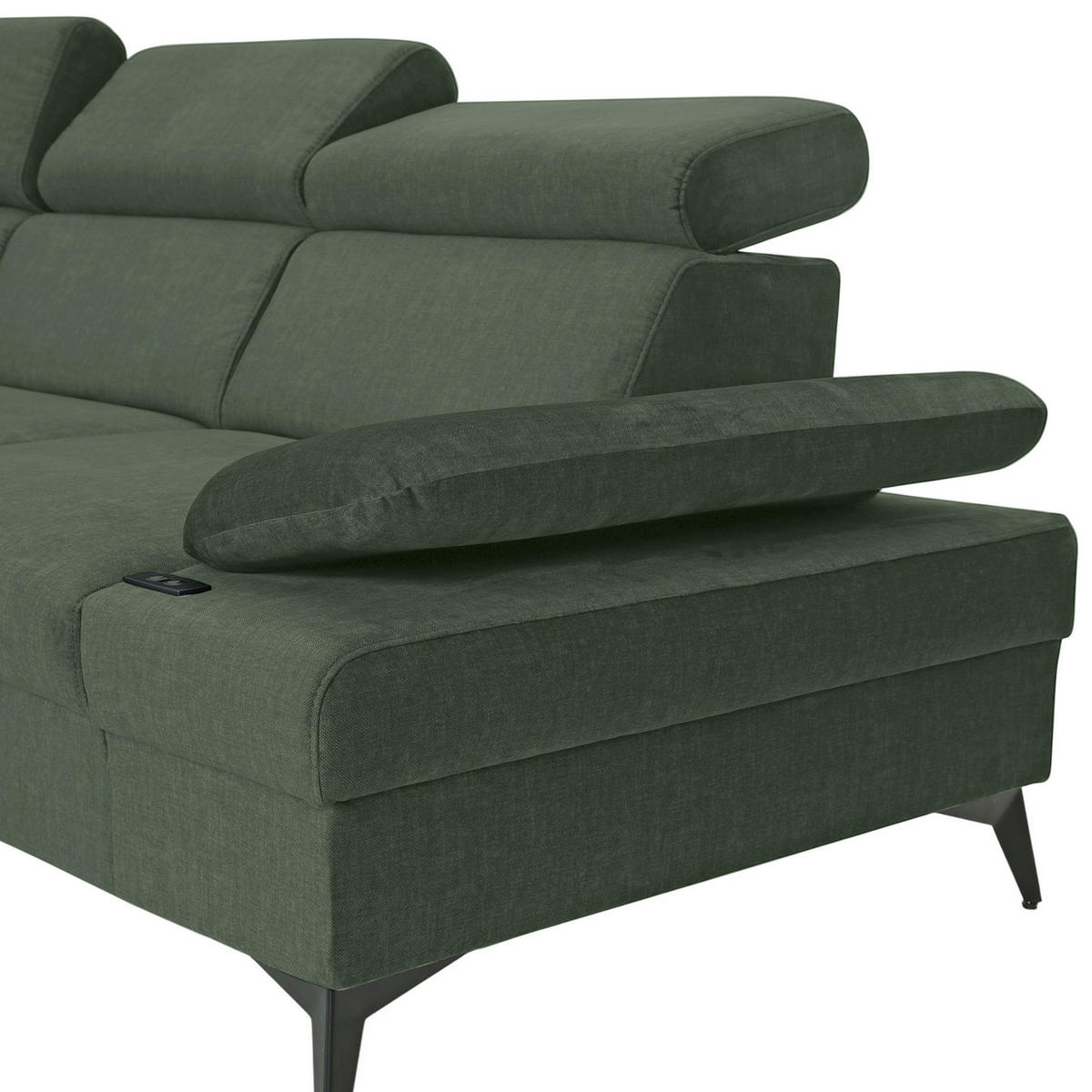 ECKSOFA Dunkelgrün Flachgewebe Rücken echt, Kopfteilverstellung, Sitzvorzug  - Dunkelgrün/Schwarz, MODERN, Textil/Metall (210/258cm) - Landscape