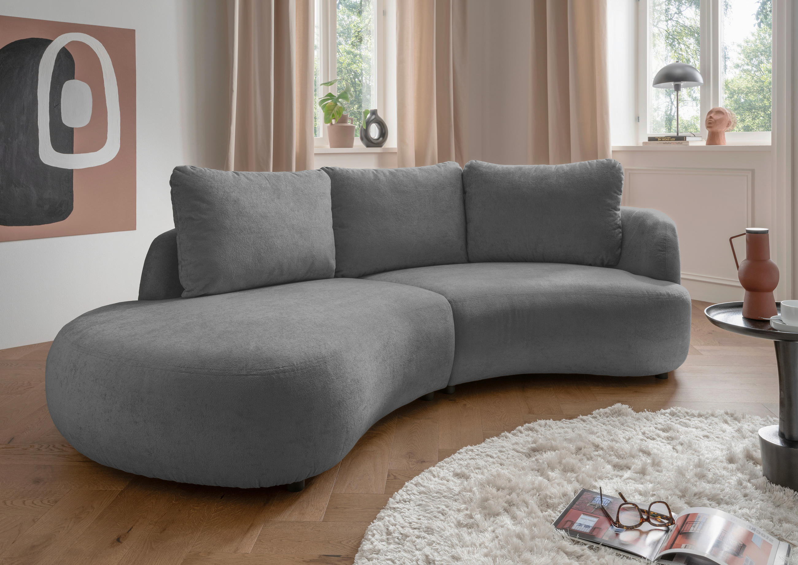 ECKSOFA in Mikrofaser Anthrazit  - Anthrazit/Schwarz, Modern, Kunststoff/Textil (250/139cm) - Livetastic