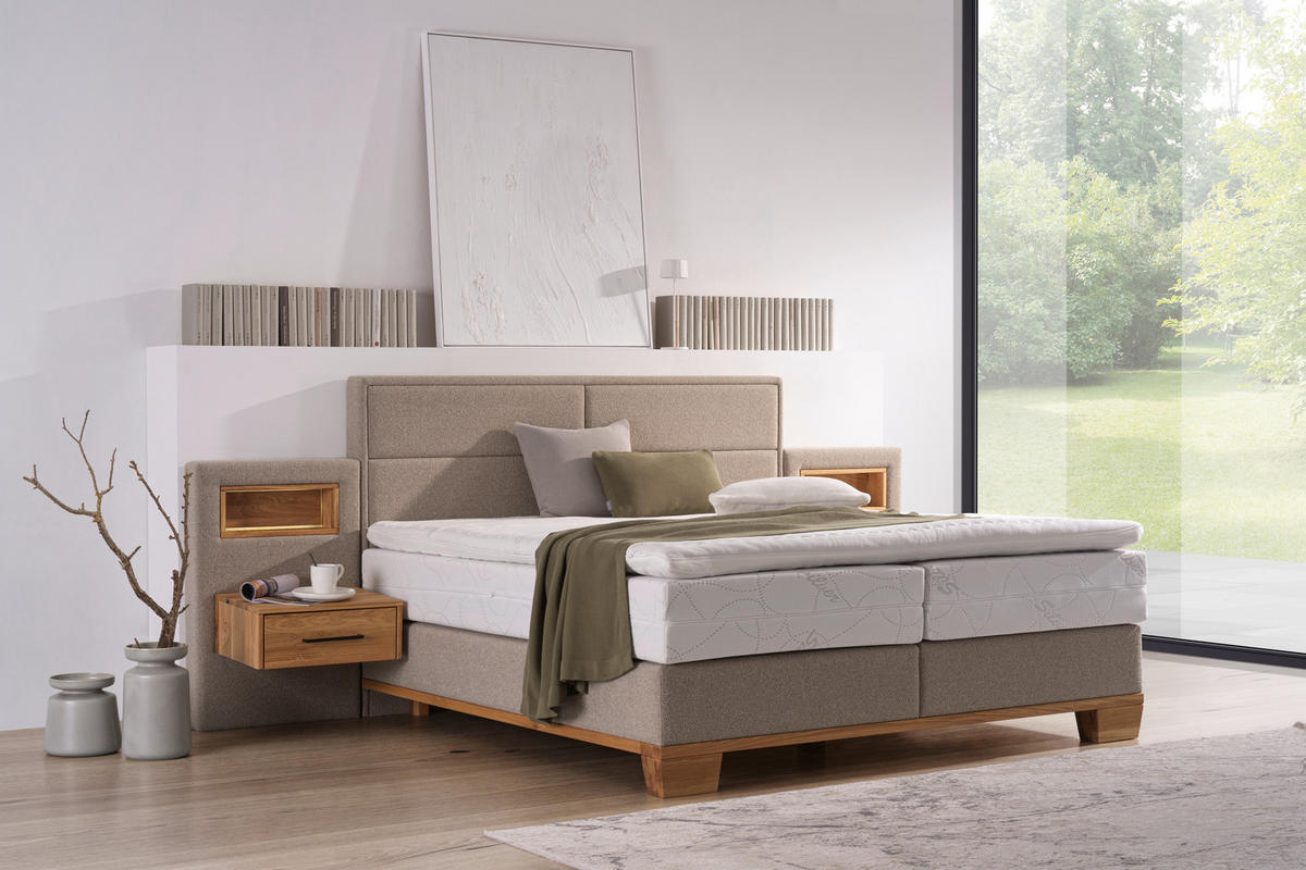 BOXSPRINGBETT 160/200 cm  in Eichefarben, Graubraun  - Eichefarben/Graubraun, Natur, Holz/Textil (160/200cm) - Valnatura