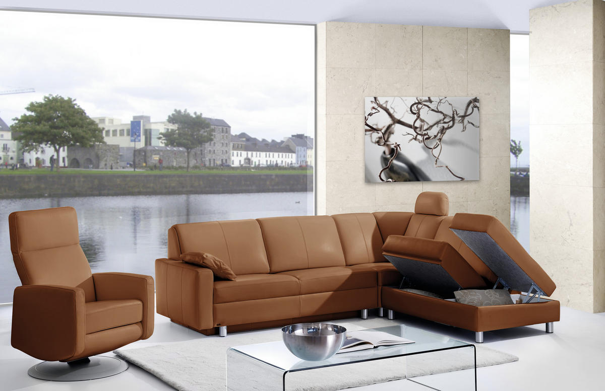 ECKSOFA in Echtleder Braun  268/217 cm  - Alufarben/Braun, KONVENTIONELL, Leder/Metall (268/217cm) - Sedda