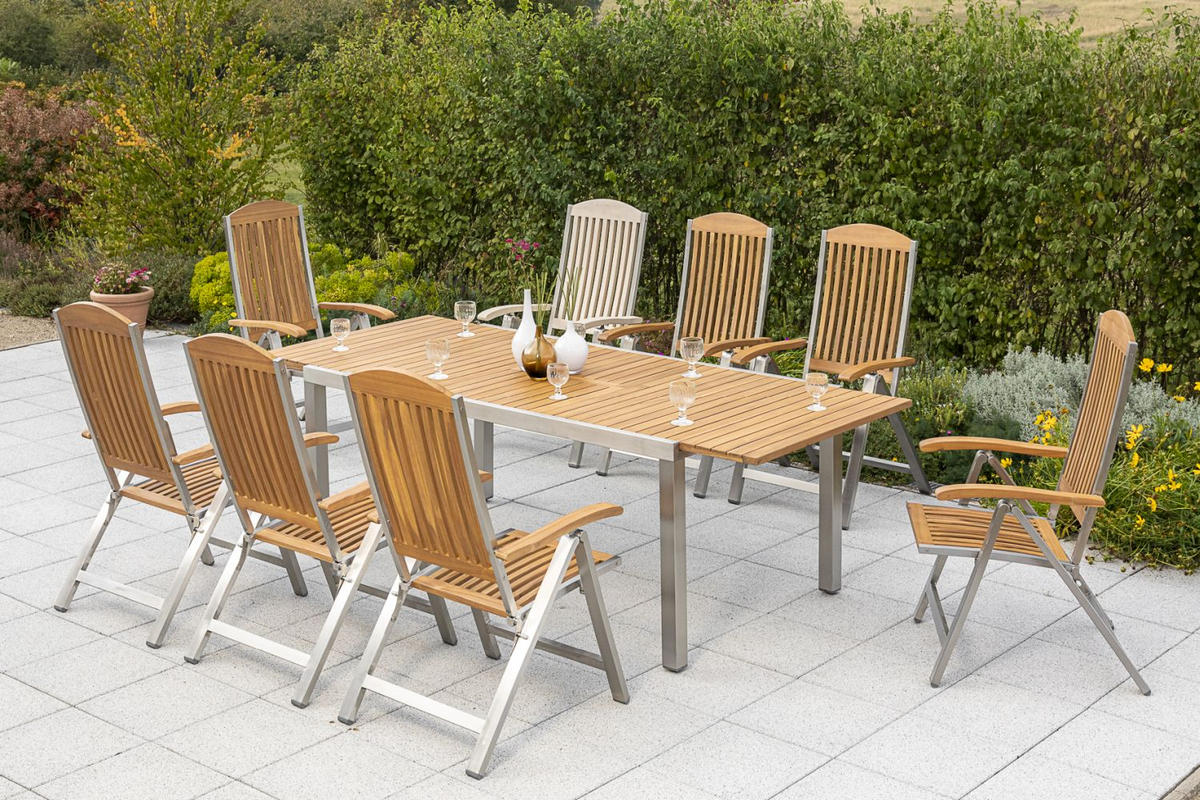 GARTENTISCHGRUPPE Akazie Hartholz Edelstahl  - Silberfarben/Akaziefarben, KONVENTIONELL, Holz/Metall - Gardenson