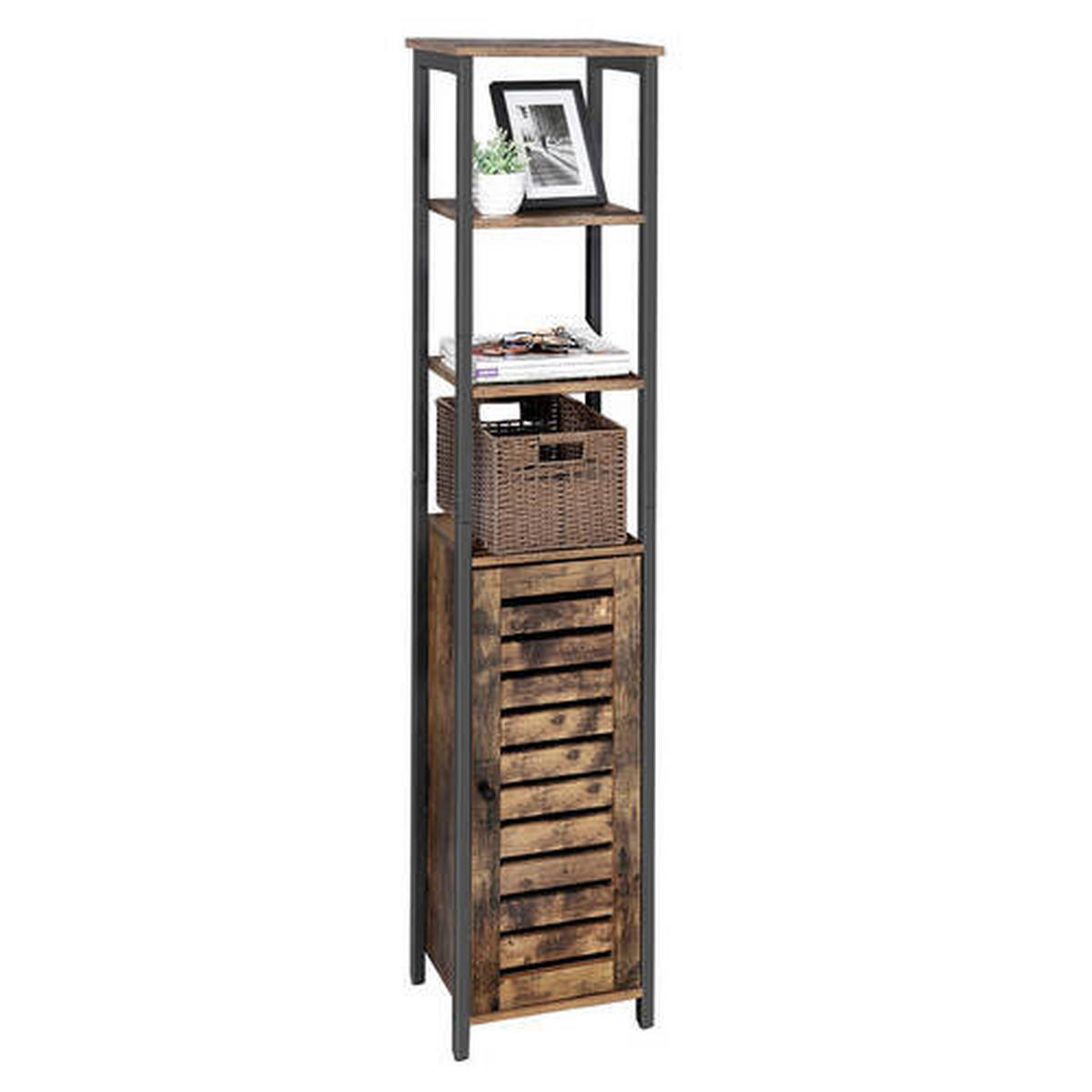 REGÁL, hnědá, černá, uhlíková ocel, 37/167/30 cm - černá/hnědá, Trend, kov/kompozitní dřevo (37/167/30cm) - Boxxx