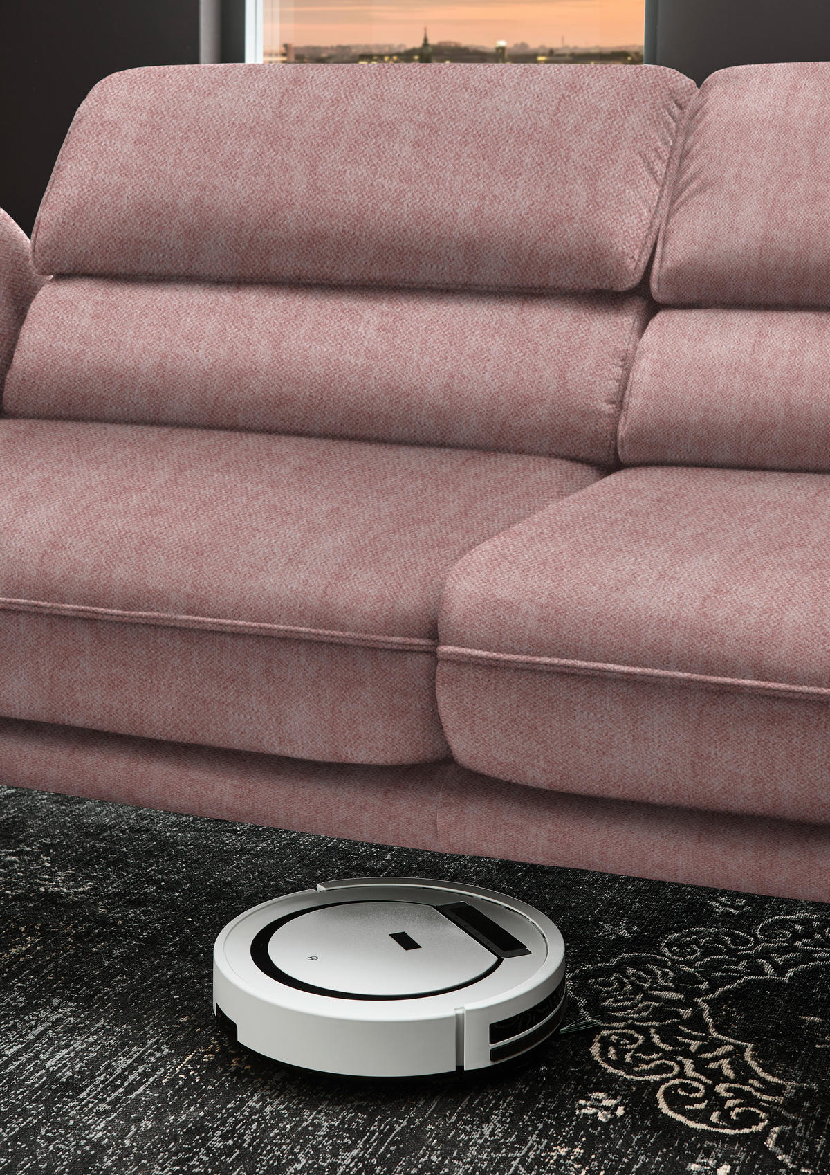 ECKSOFA in Velours Altrosa  - Schwarz/Altrosa, Design, Textil/Metall (283/153cm) - Valdera