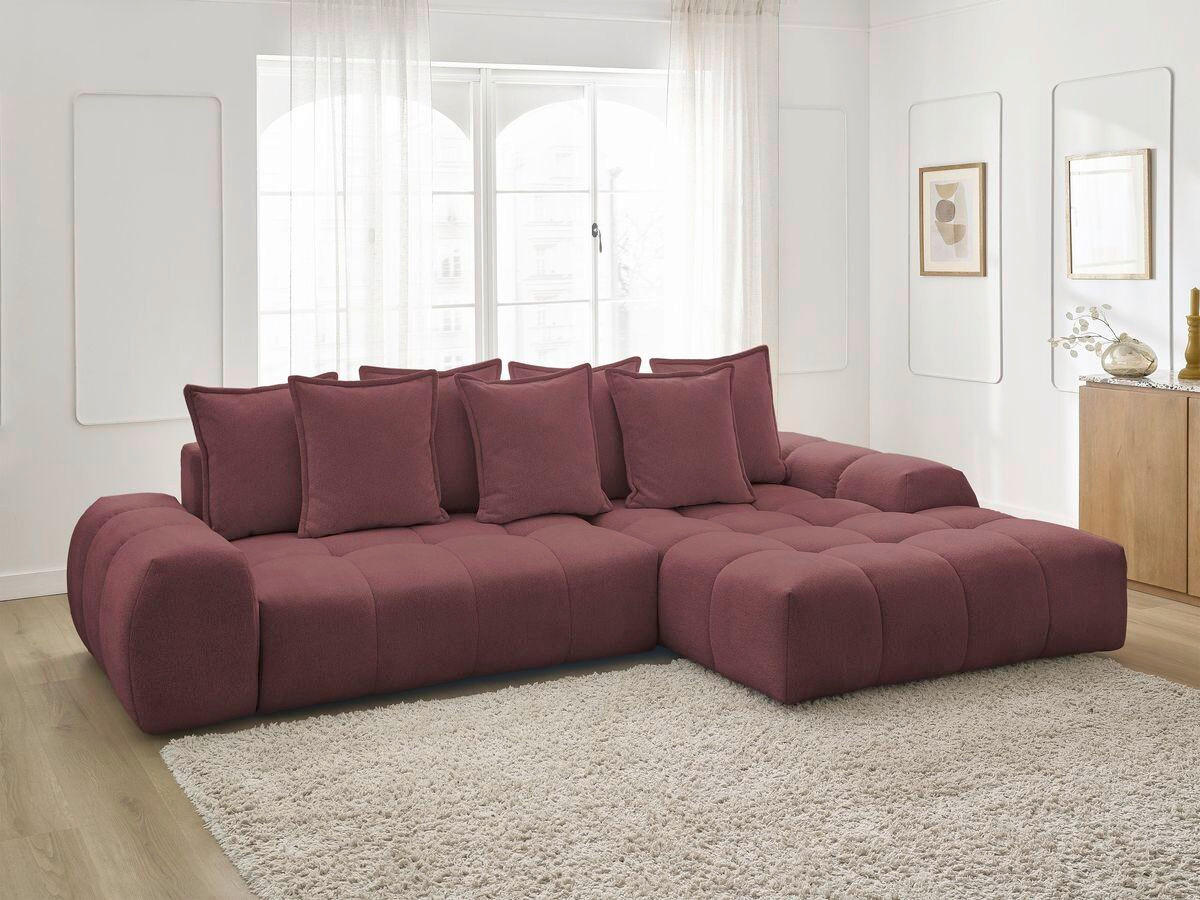 ECKSCHLAFSOFA EVEREST  mit Rücken echt, Armteil links, Armteil rechts Flachgewebe Rot  - Rot/Schwarz, MODERN, Kunststoff/Textil (318/180cm) - Livetastic