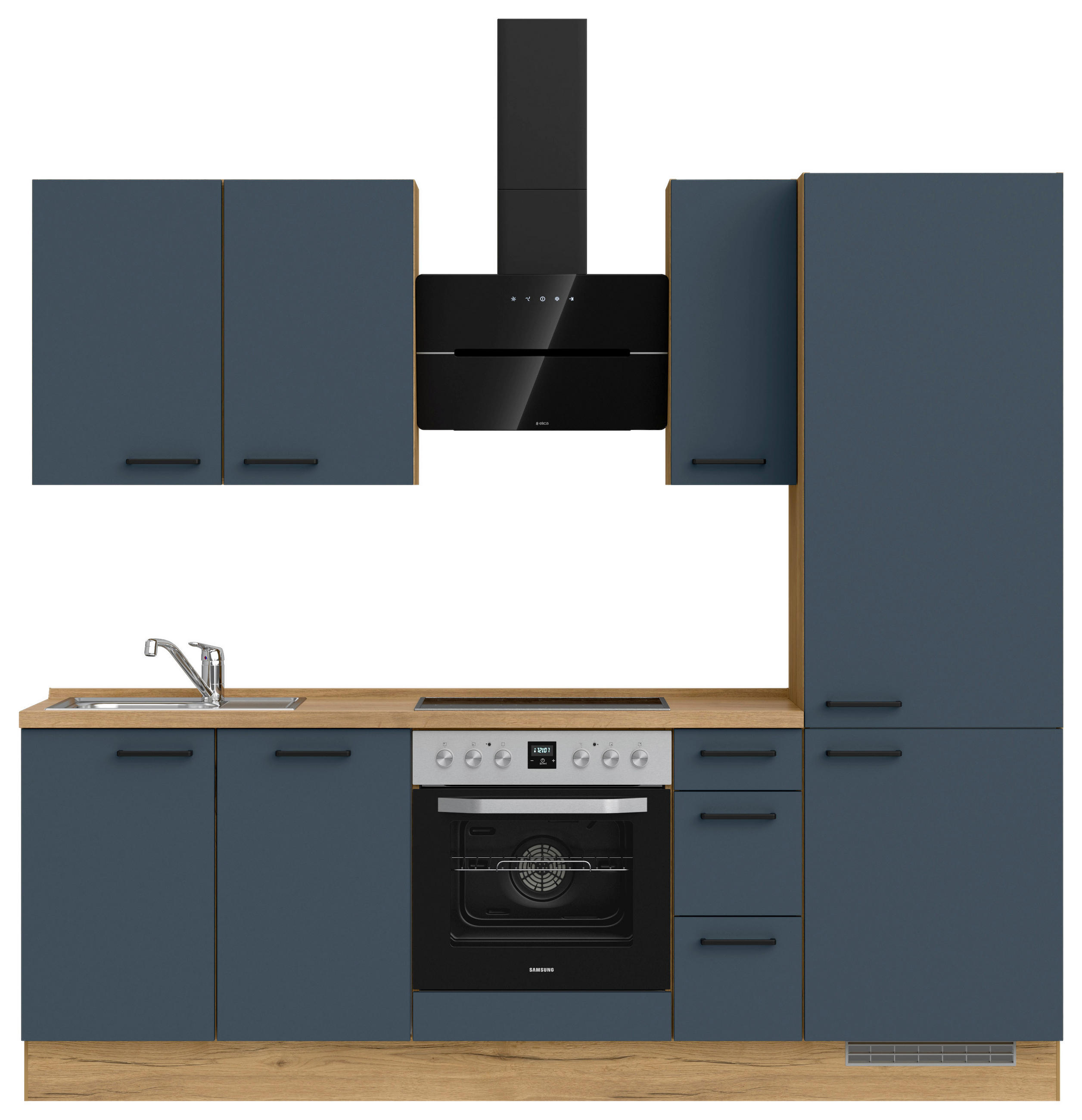 KÜCHENBLOCK 240 cm   in Eichefarben, Dunkelblau  - Eichefarben/Schwarz, MODERN, Holzwerkstoff/Metall (240cm) - Nobilia