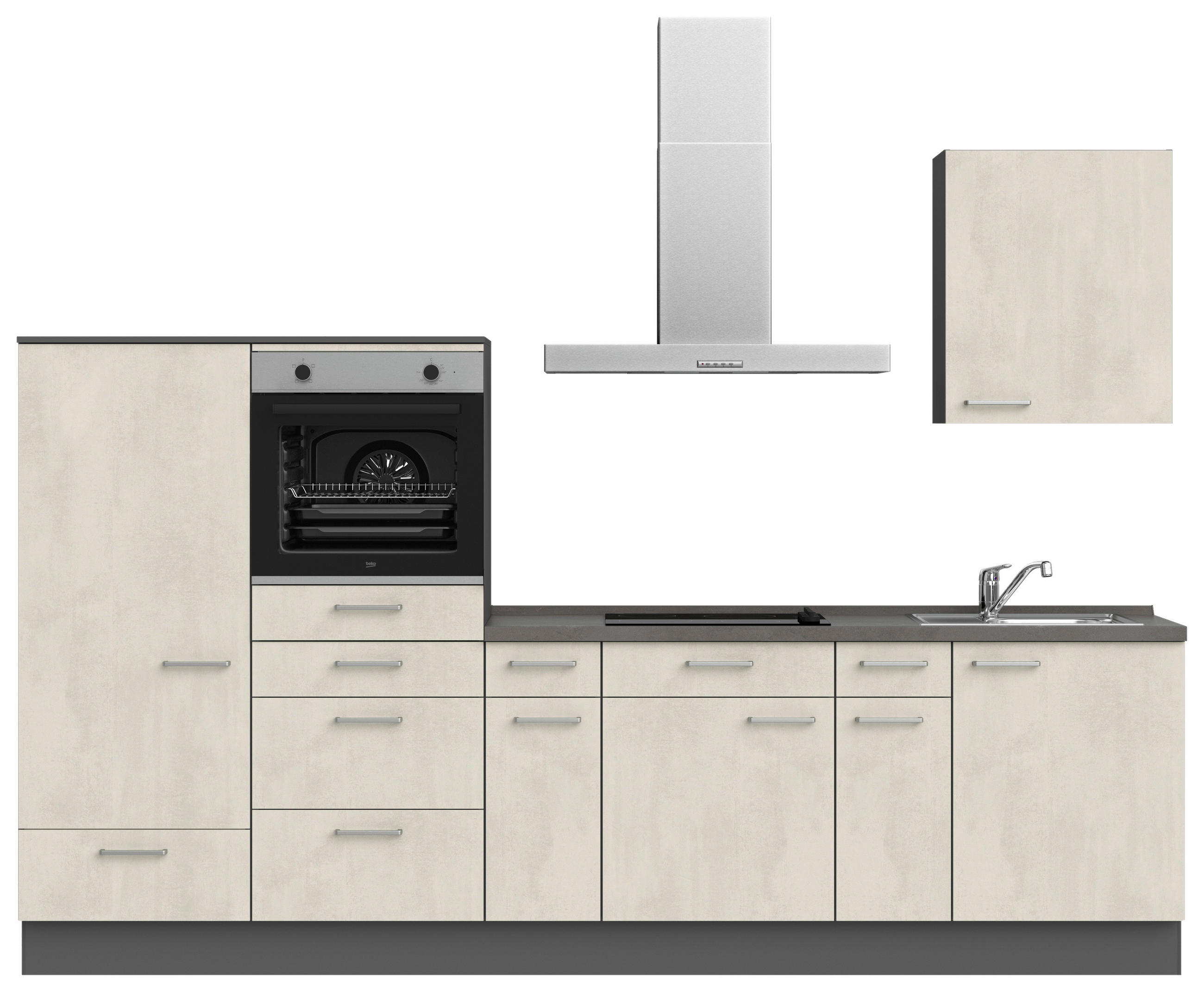 KÜCHENLEERBLOCK 300 cm   in Weiß, Schieferfarben  - Schieferfarben/Edelstahlfarben, MODERN, Holzwerkstoff/Metall (300cm) - Nobilia