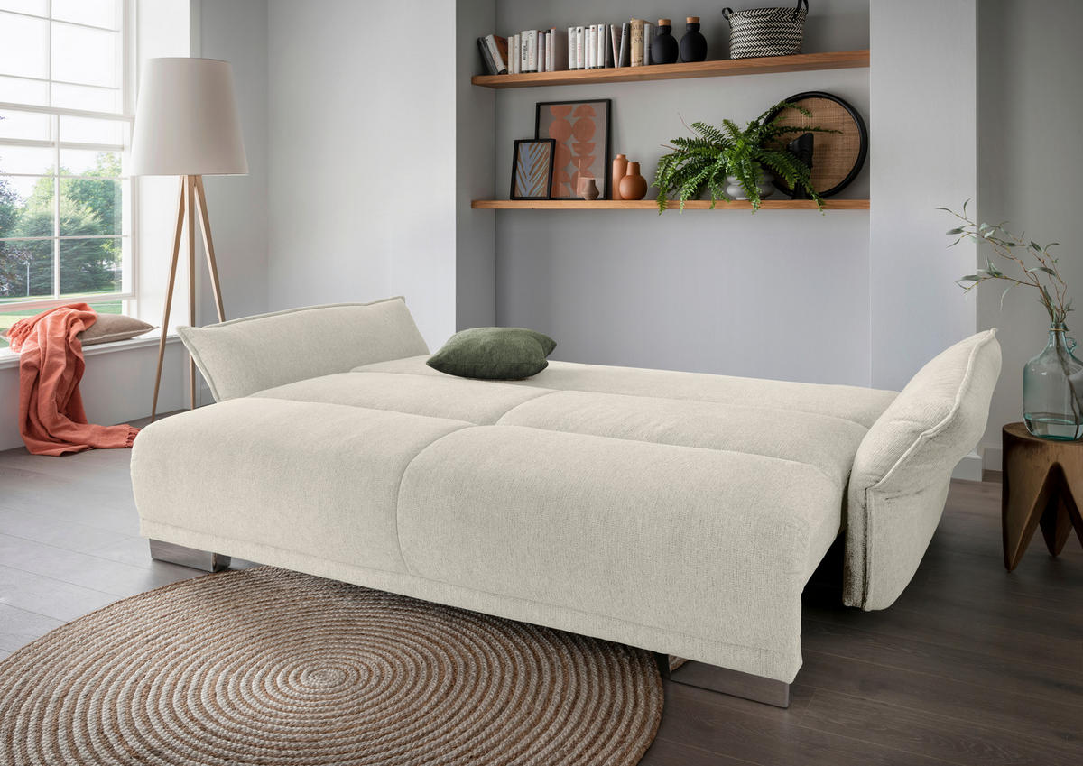 BIGSOFA in Chenille Beige  - Chromfarben/Dunkelgrün, Modern, Kunststoff/Textil (242/71/90/131cm) - Livetastic
