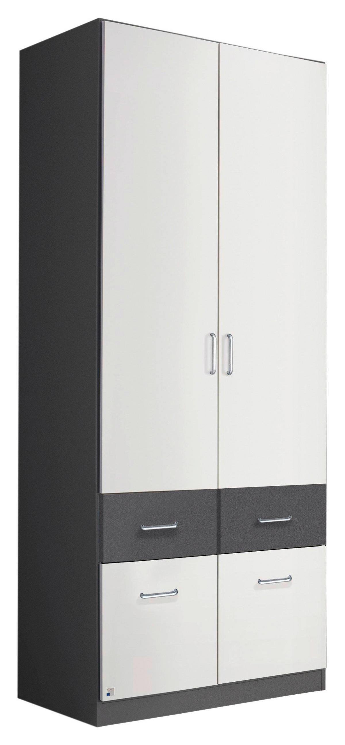 KLEIDERSCHRANK 91/197/54 cm 2-türig Grau, Weiß  - Alufarben/Weiß, KONVENTIONELL, Holzwerkstoff/Kunststoff (91/197/54cm) - Rauch Möbel