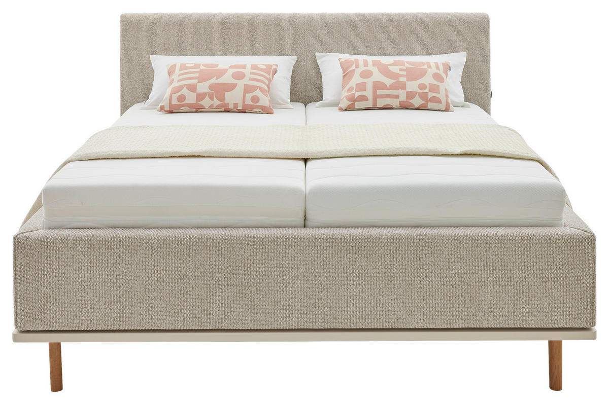 POLSTERBETT gepolstertes Kopfteil, Bettkasten, Lattenroste, Matratzen 180/200 cm  in Beige  - Eichefarben/Birkefarben, Design, Holz/Textil (180/200cm) - Musterring