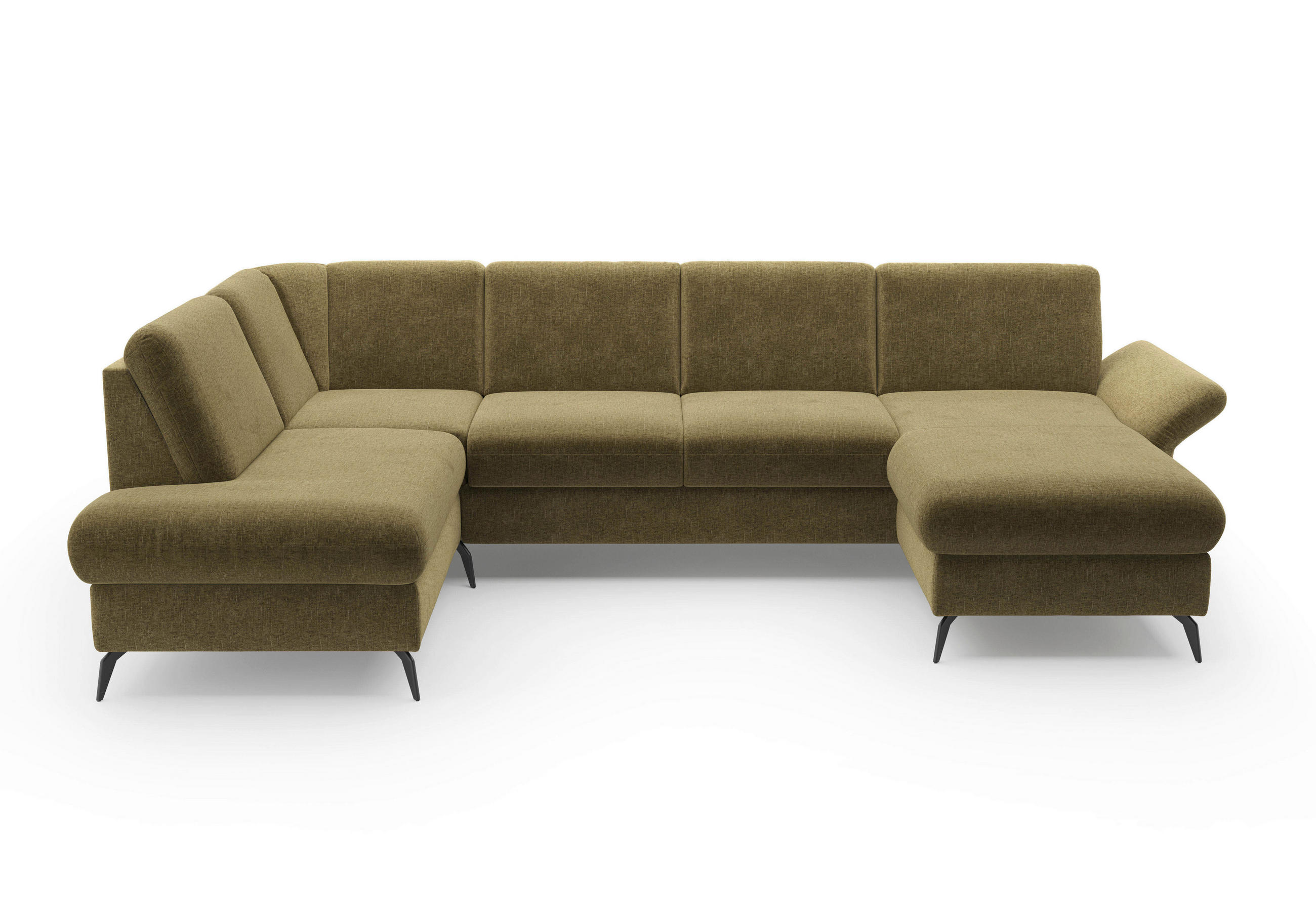 Thumbnail - Sit & More Wohnlandschaft Rochelle E, Olivgrün, Textil, 6,5-Sitzer, Ottomane links, U-Form, 314x195 cm, Goldenes M, Oeko...