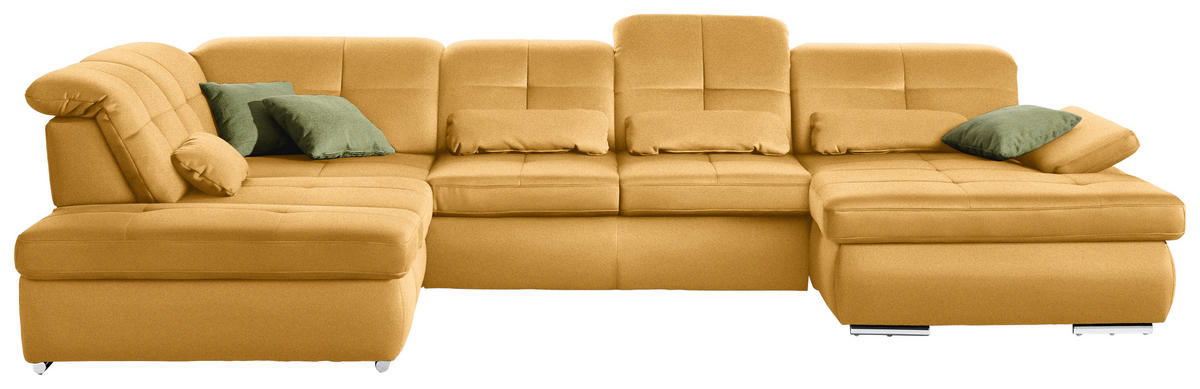 WOHNLANDSCHAFT in Mikrofaser Gelb  - Chromfarben/Gelb, Design, Textil (260/371/195cm) - Beldomo Style