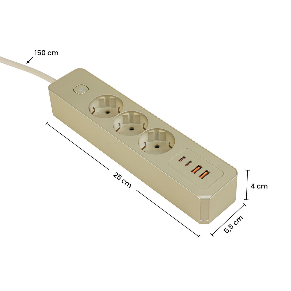 STECKDOSENLEISTE - Goldfarben, Basics, Kunststoff/Metall (24/5,5/4cm) - Mican