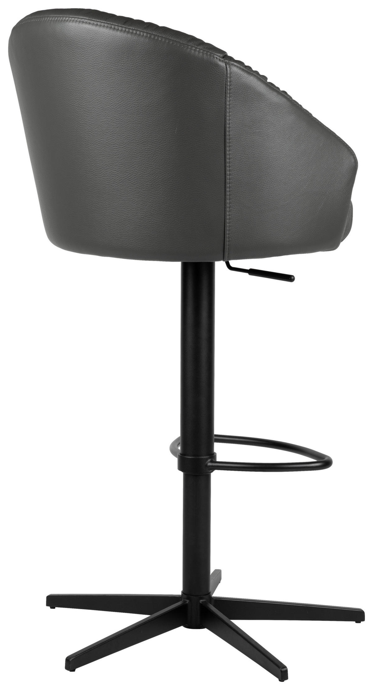 BARHOCKER Echtleder Anthrazit, Schwarz Eisen Sitzfläche 360° drehbar, inklusive Armlehnen, automatische Rückholfunktion  - Anthrazit/Schwarz, Design, Leder/Metall (57/96,5-114/58,5cm) - Dieter Knoll
