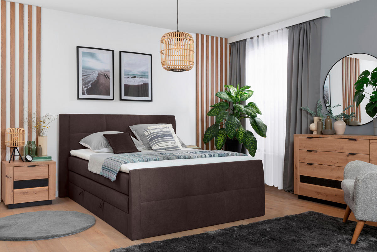BOXSPRINGBETT 140/200 cm  in Braun  - Schwarz/Braun, KONVENTIONELL, Kunststoff/Textil (140/200cm) - Boxxx