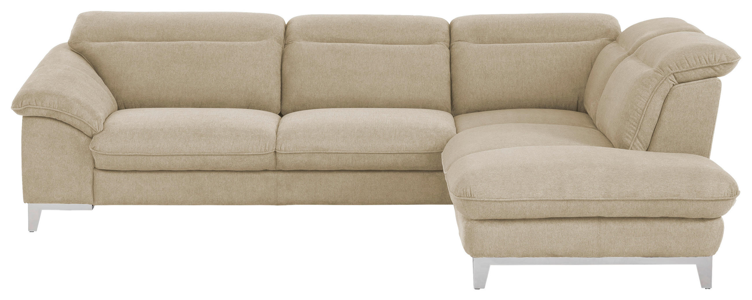 ECKSOFA Beige Chenille  - Chromfarben/Beige, Design, Textil/Metall (293/232cm) - Livetastic