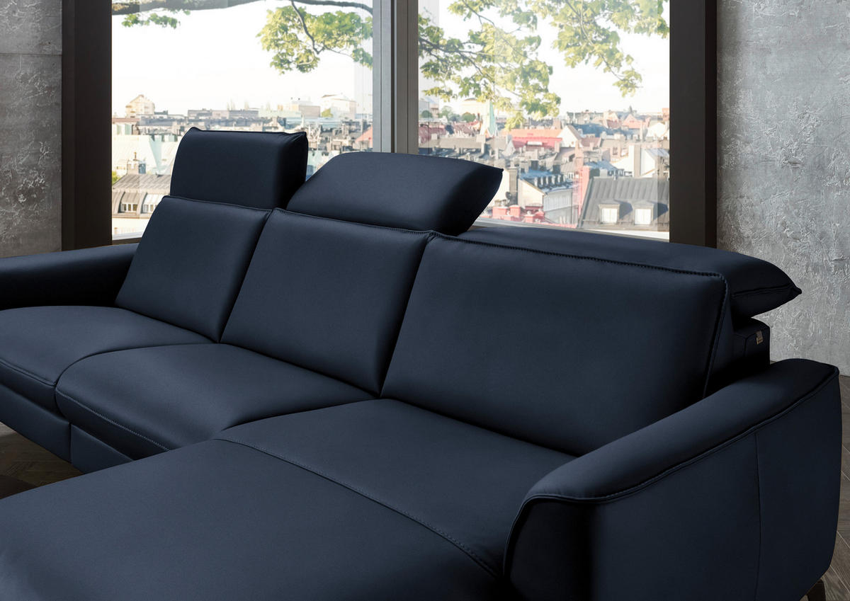 ECKSOFA in Echtleder Dunkelblau   - Schwarz/Dunkelblau, Natur, Leder/Metall (281/168cm) - Valdera