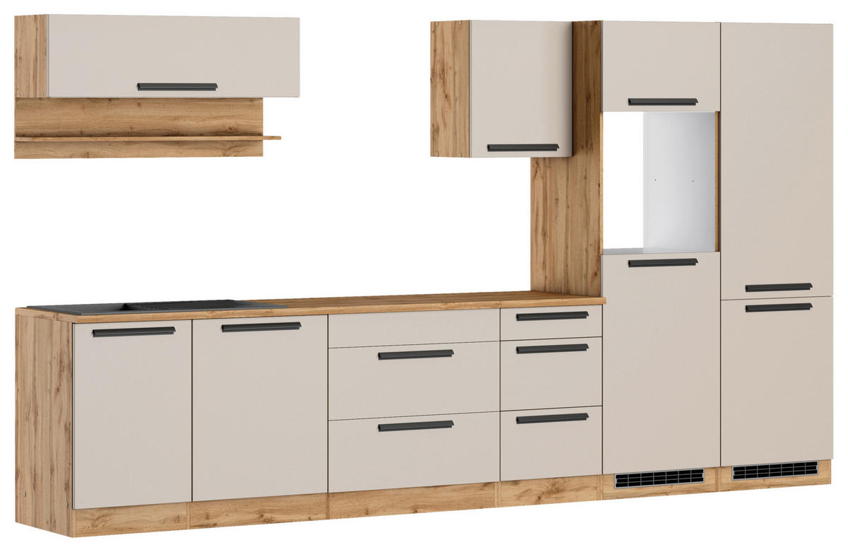 KÜCHENLEERBLOCK Aveiro 360 cm  in Kaschmir, Eiche Wotan  - Kaschmir/Eiche Wotan, Trend, Holzwerkstoff/Metall (360cm) - Held