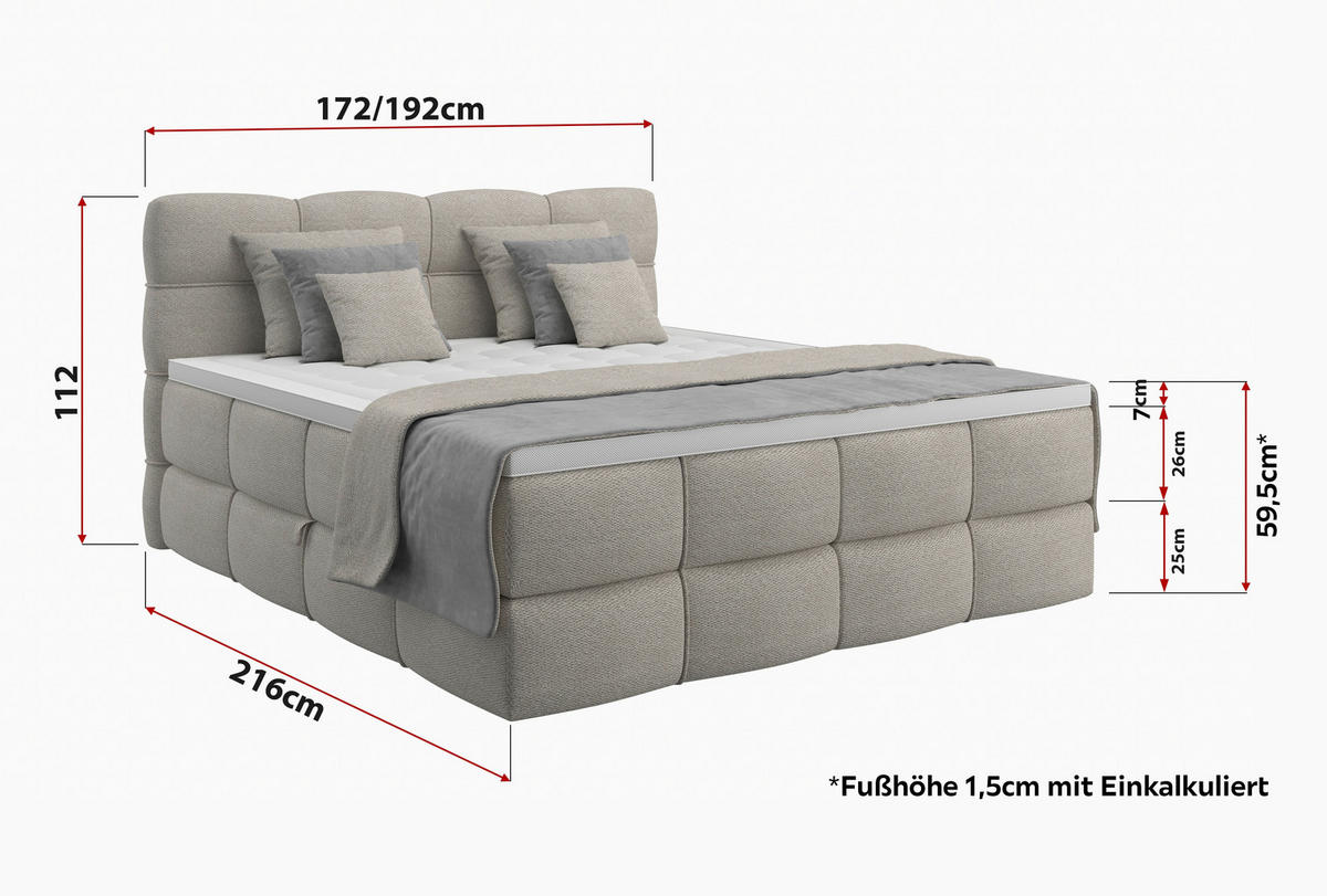 BOXSPRINGBETT 160/200 cm,  in Sandfarben, gepolstertes Kopfteil, Bettkasten, Topper, Matratzen, H3 + H3 = fest  - Sandfarben/Schwarz, Design, Kunststoff/Textil (160/200cm) - Chameo