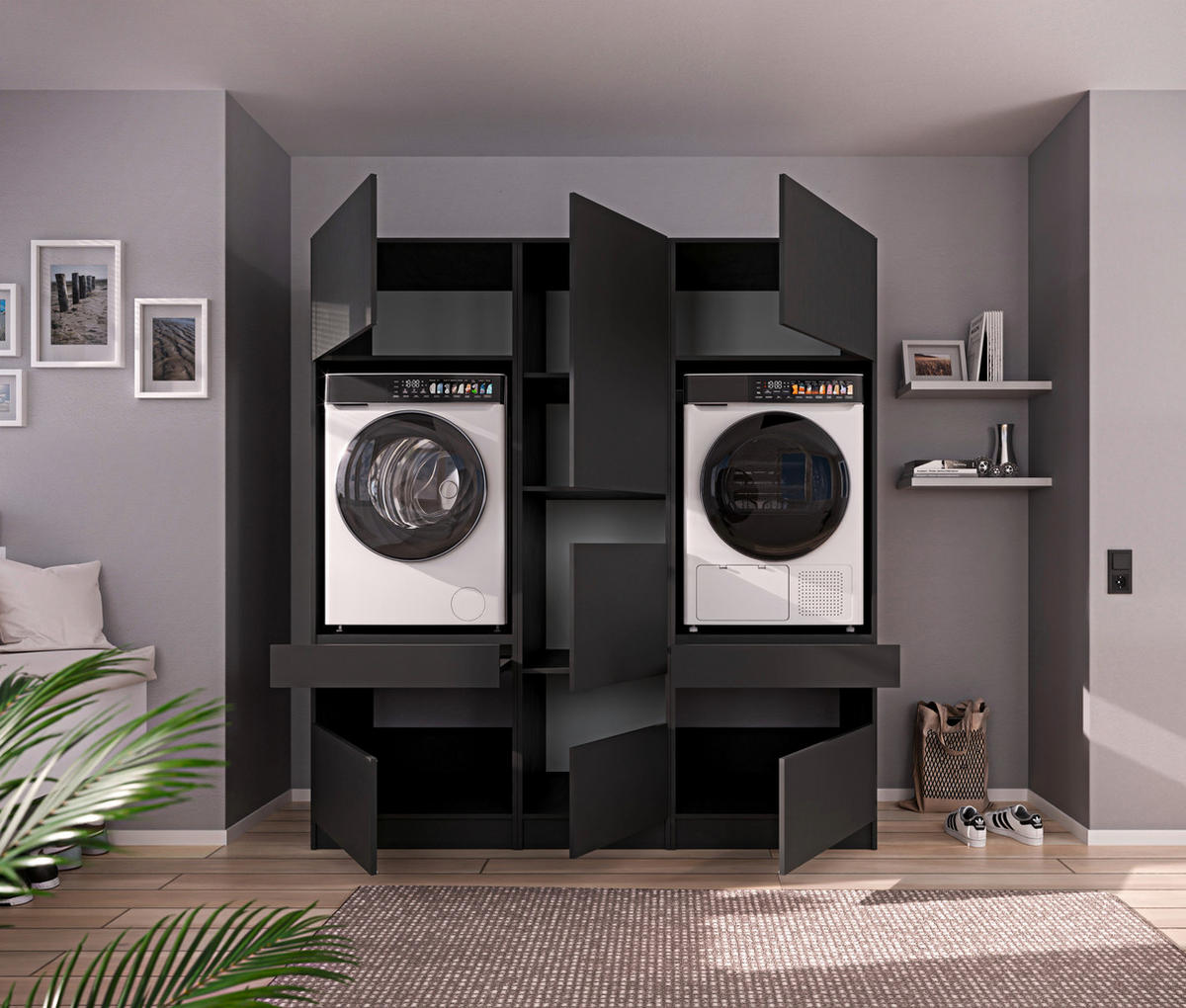MEHRZWECKSCHRANK 50/200/68 cm  in Anthrazit  - Anthrazit/Schwarz, Design, Holzwerkstoff/Metall (50/200/68cm) - Milino