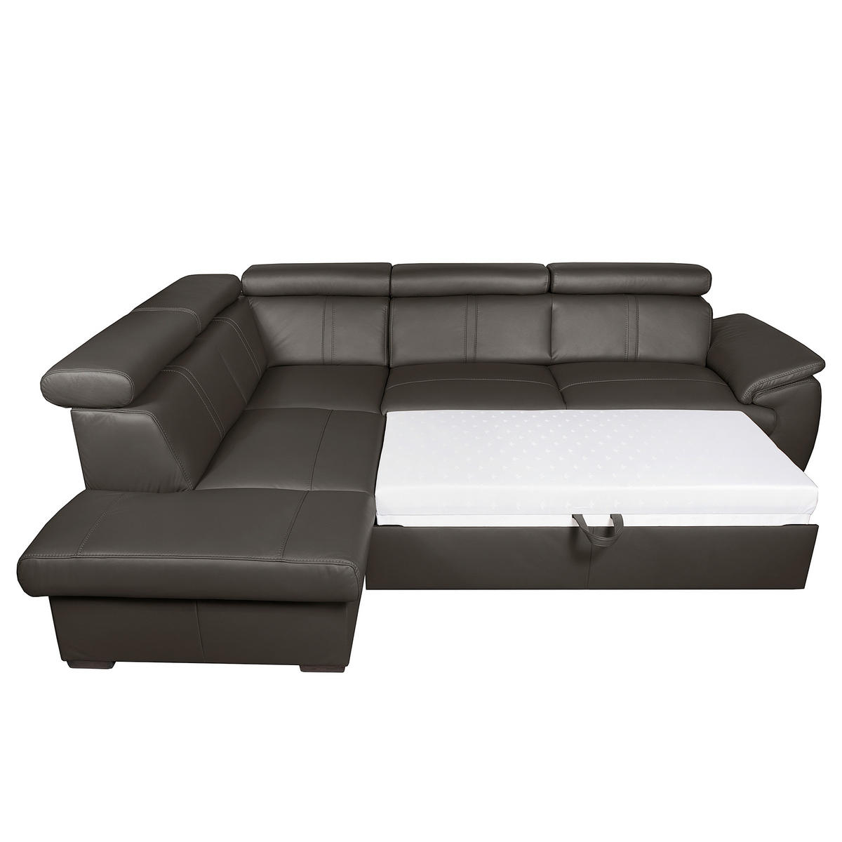 ECKSOFA  in Echtleder Dunkelbraun  - Wengefarben/Dunkelbraun, Design, Leder/Holz (211/265cm) - Livetastic