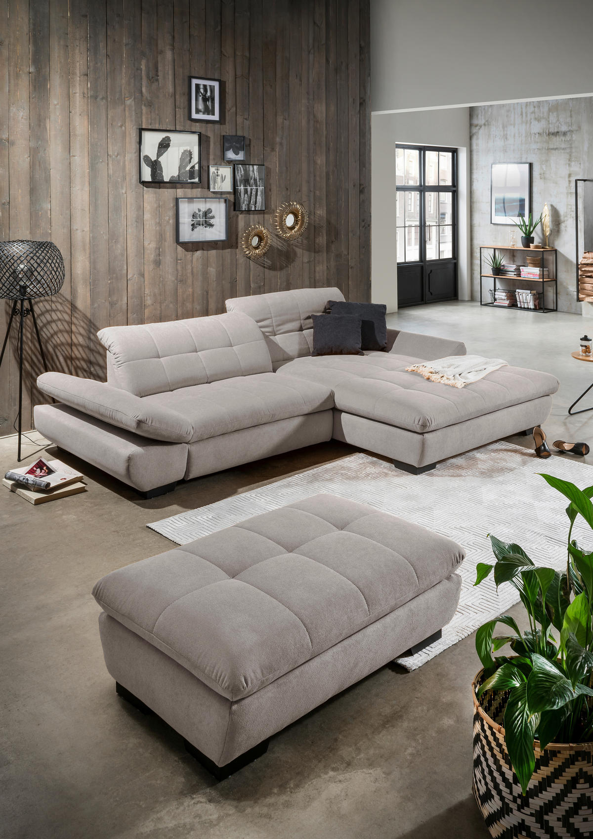 ECKSOFA in Mikrofaser Hellgrau  - Hellgrau/Schwarz, Design, Textil/Metall (290/198cm) - Xora