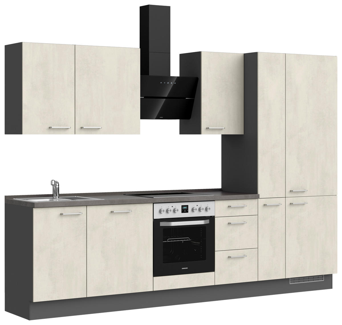 KÜCHENBLOCK Riva 300 cm  in Weiß, Schieferfarben  - Schieferfarben/Edelstahlfarben, MODERN, Holzwerkstoff/Metall (300cm) - Nobilia