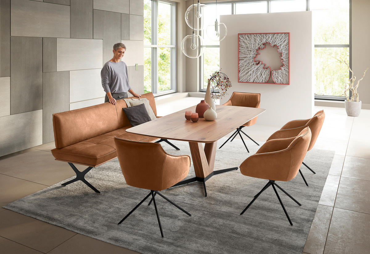SITZBANK in Holz, Metall, Leder Schwarz, Cognac  - Cognac/Schwarz, Design, Leder/Holz (214/88/66cm) - Koinor