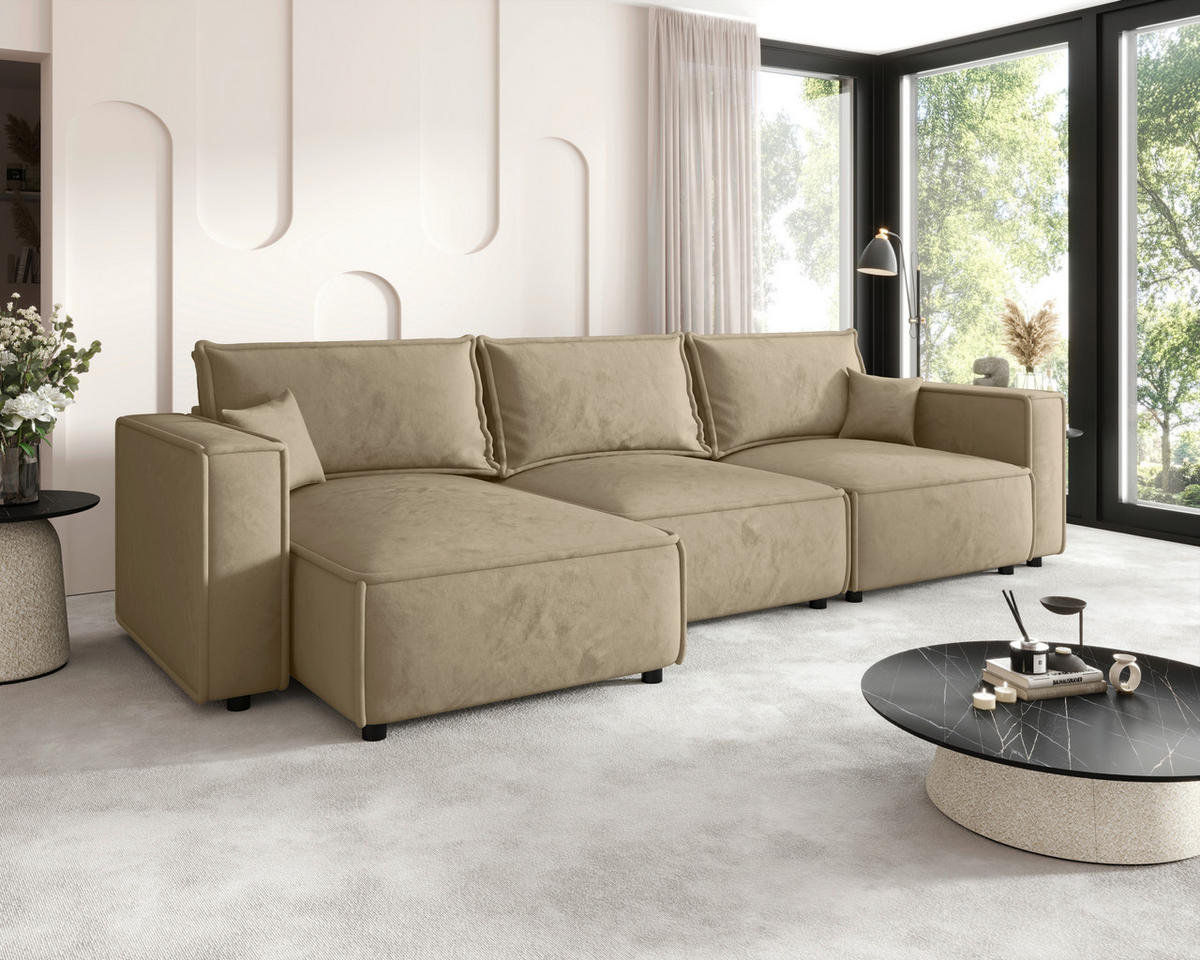 ECKSOFA Beige Webstoff Zierkissen, Rückenkissen, Rücken echt  - Beige/Schwarz, MODERN, Kunststoff/Textil (153/350cm) - Xora