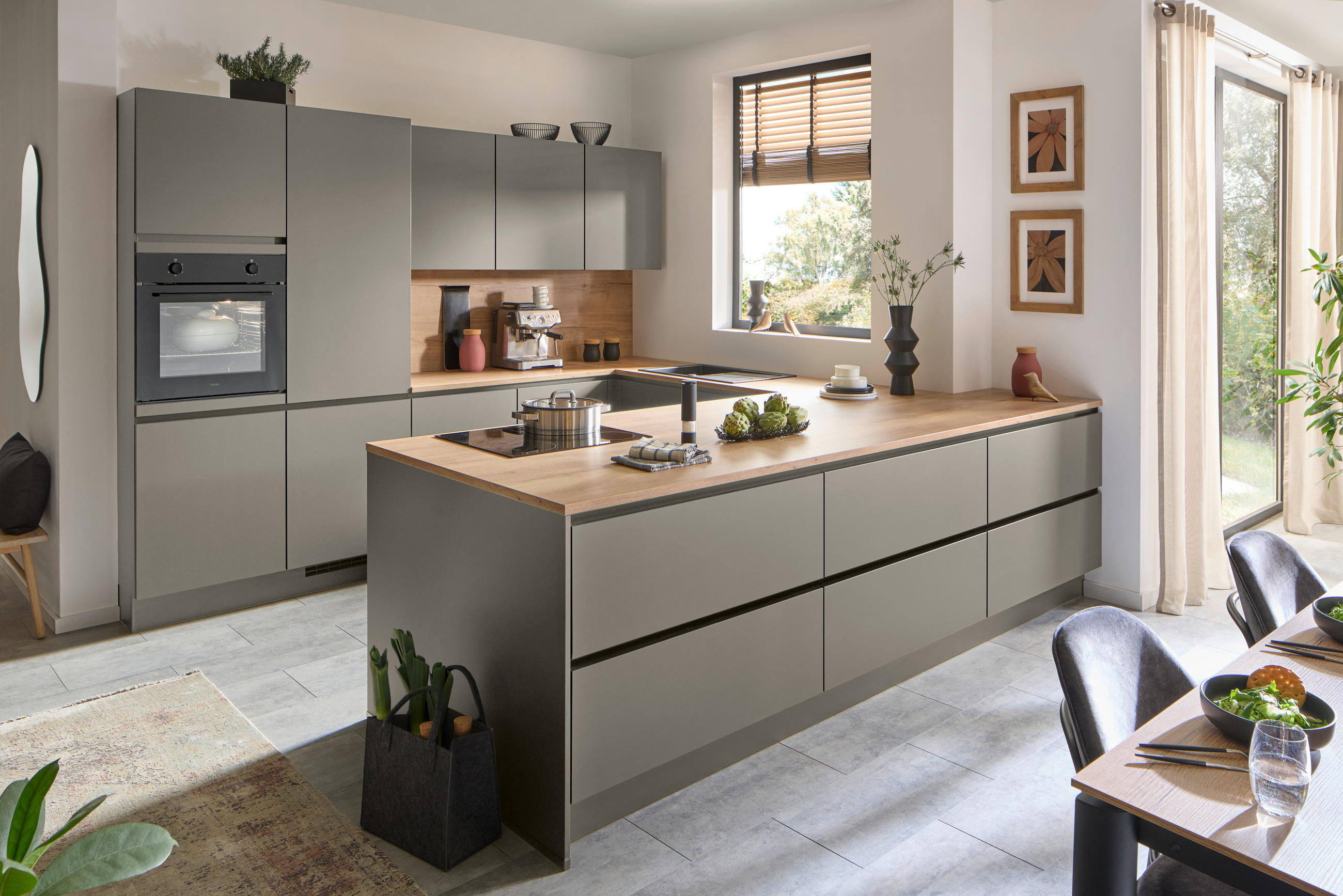 EINBAUKÜCHE   - Taupe/Eichefarben, Design, Holzwerkstoff - Celina