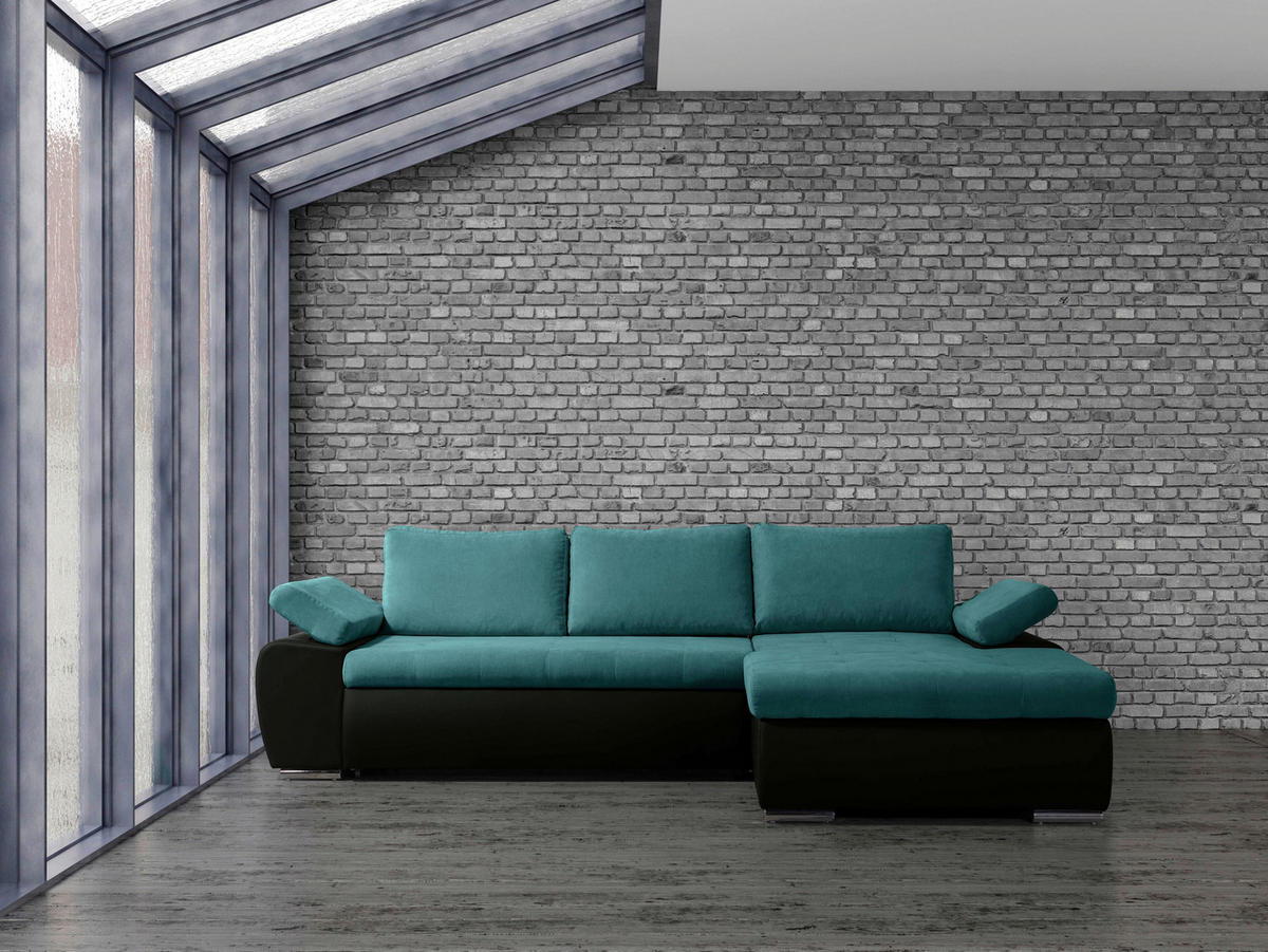 SEDEŽNA GARNITURA, gladka tkanina črna, turkizna  - turkizna/črna, Design, umetna masa/tekstil (271/175cm) - Xora