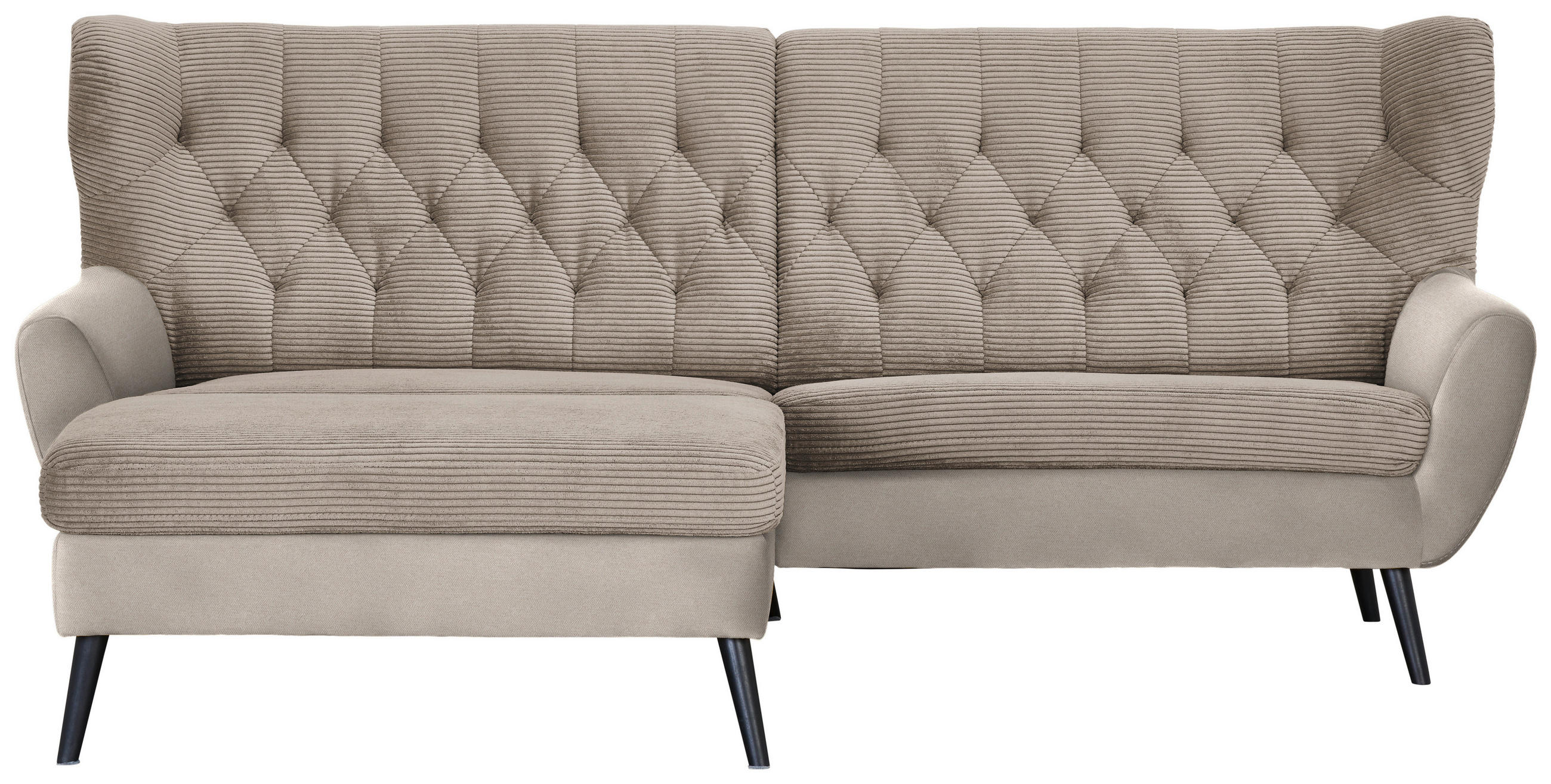 ECKSOFA  in Cord Beige Rücken echt  165/237 cm  - Beige/Schwarz, Design, Holz/Textil (165/237cm) - Stylife