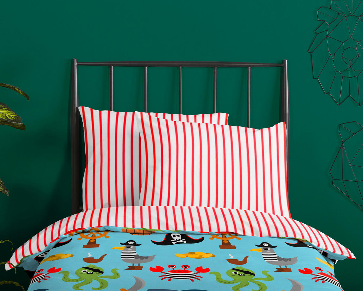 KINDERBETTWÄSCHE 140/200 cm  - Türkis/Rot, Trend, Textil (140/200cm)