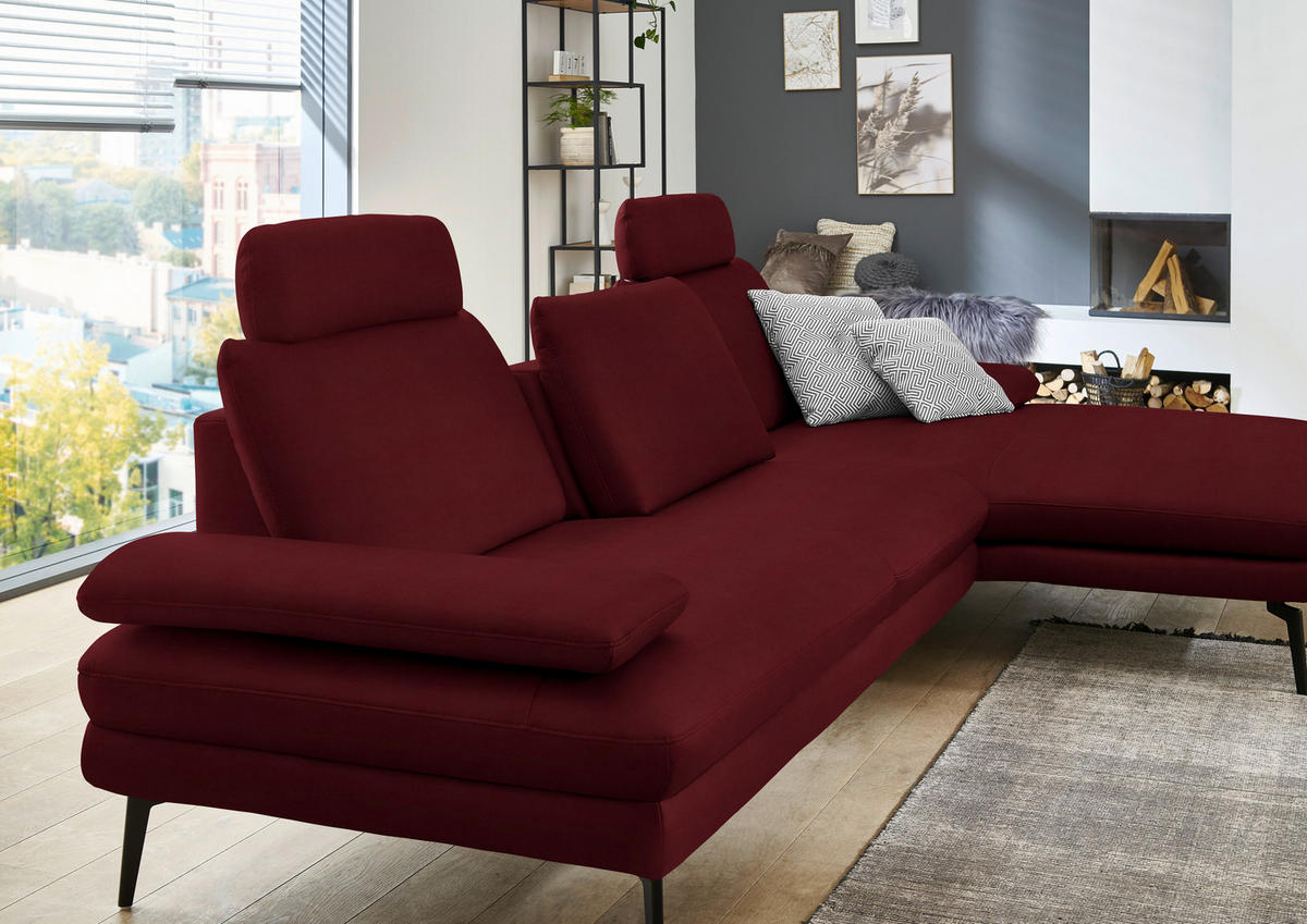 ECKSOFA in Echtleder Dunkelrot  - Schwarz/Dunkelrot, Design, Leder/Metall (310/180cm) - Dieter Knoll